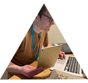 Pyramid guy on laptop